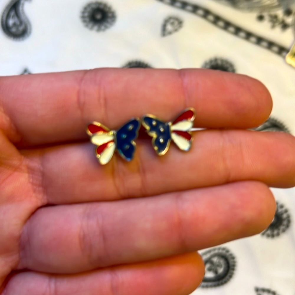 Red white and blue butterfly earrings
